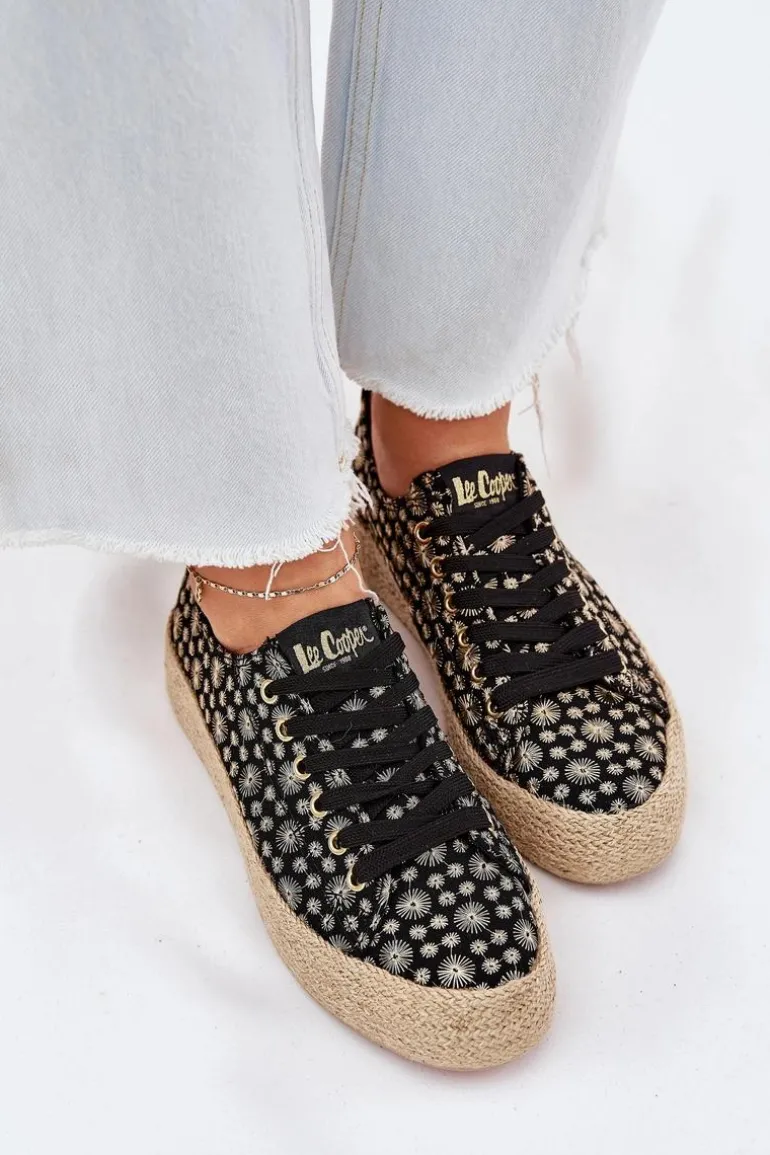 Wzorzyste Trampki Damskie Na Platformie Z Plecionką Lee Cooper LCW-25-08-3647L Czarne