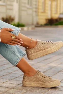 Wzorzyste Trampki Damskie Na Platformie Z Plecionką Lee Cooper LCW-25-08-3646L Khaki