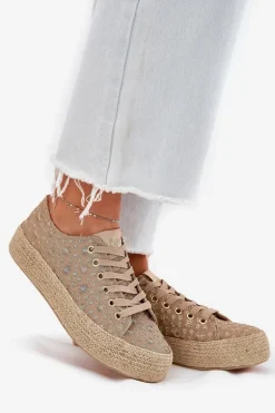 Wzorzyste Trampki Damskie Na Platformie Z Plecionką Lee Cooper LCW-25-08-3646L Khaki