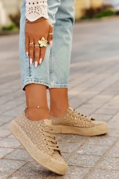 Wzorzyste Trampki Damskie Na Platformie Z Plecionką Lee Cooper LCW-25-08-3646L Khaki