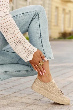 Wzorzyste Trampki Damskie Na Platformie Z Plecionką Lee Cooper LCW-25-08-3646L Khaki