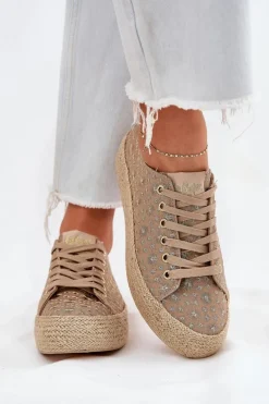 Wzorzyste Trampki Damskie Na Platformie Z Plecionką Lee Cooper LCW-25-08-3646L Khaki