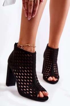 Zamszowe Ażurowe Botki Czarne Jenissa