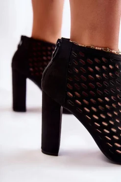 Zamszowe Ażurowe Botki Czarne Jenissa
