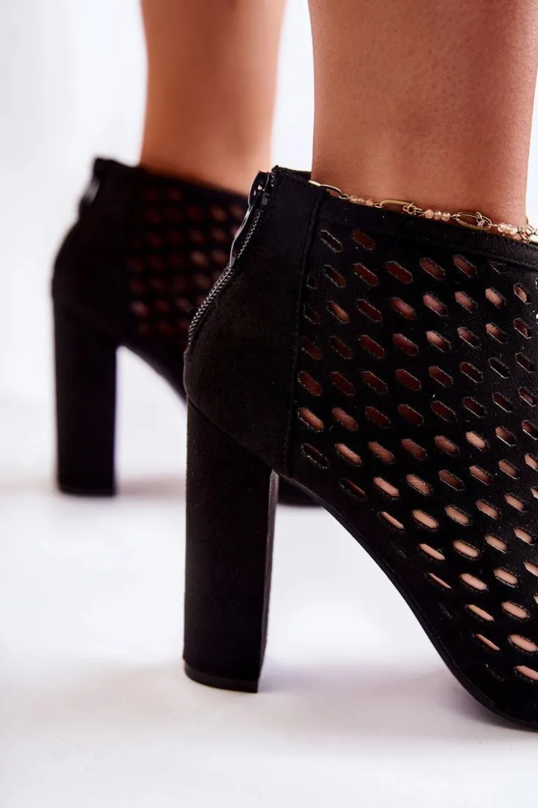Zamszowe Ażurowe Botki Czarne Jenissa