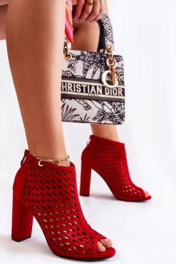 Zamszowe Ażurowe Botki Czerwone Jenissa