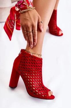 Zamszowe Ażurowe Botki Czerwone Jenissa