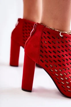 Zamszowe Ażurowe Botki Czerwone Jenissa