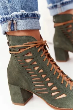 Zamszowe Ażurowe Botki Maciejka Zielone 04040-09