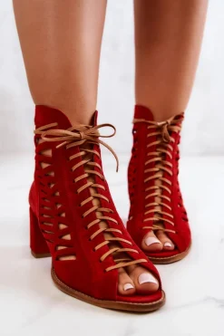 Zamszowe Ażurowe Botki Maciejka Czerwone 04040-08