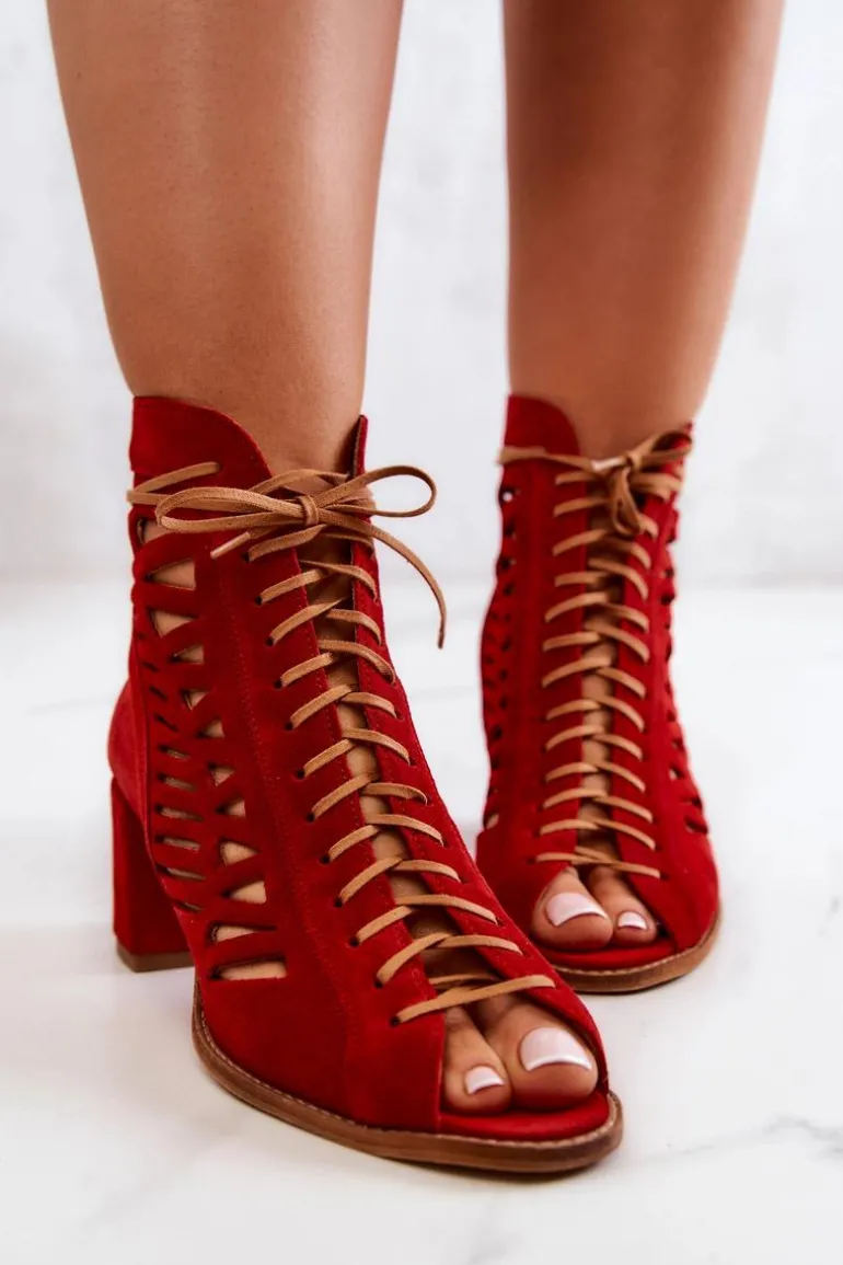 Zamszowe Ażurowe Botki Maciejka Czerwone 04040-08