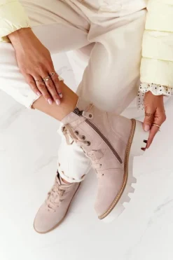 Zamszowe Ażurowe Botki Maciejka Beżowe 05033-04