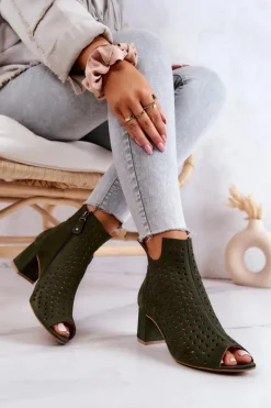 Zamszowe Ażurowe Botki Maciejka 05420-09 Zielone