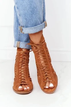 Zamszowe Ażurowe Botki Maciejka Rude 04040-29