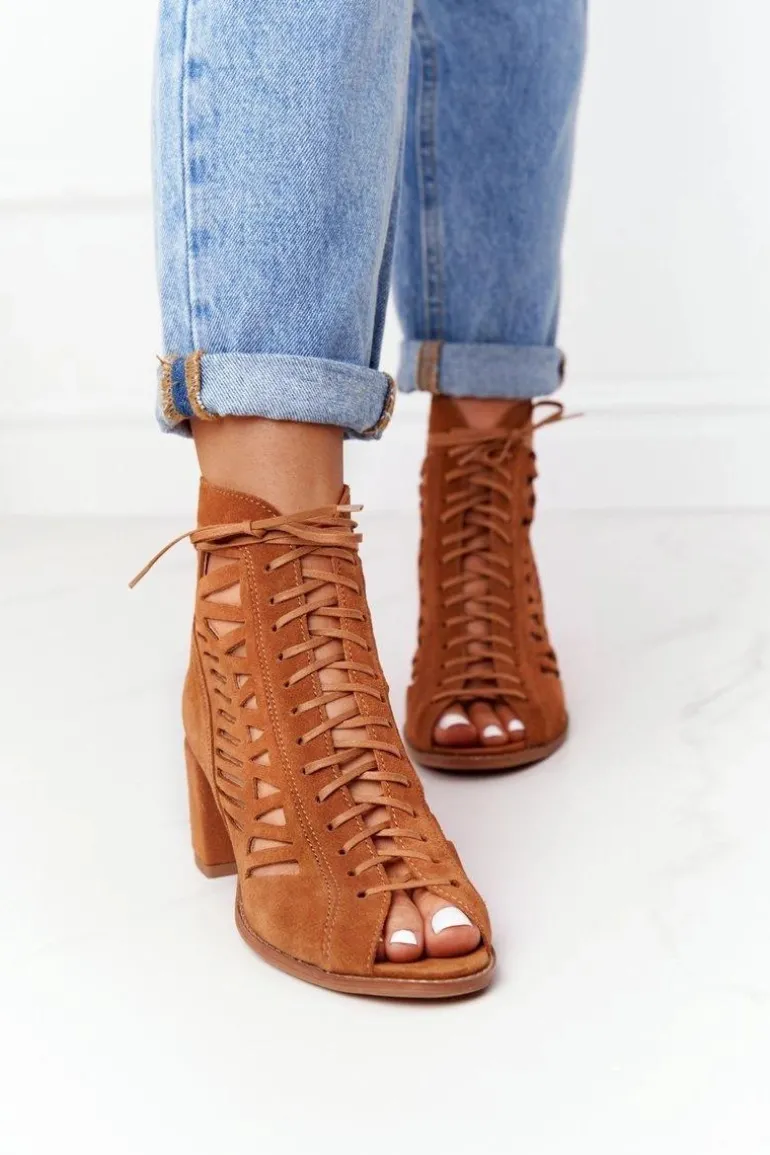 Zamszowe Ażurowe Botki Maciejka Rude 04040-29