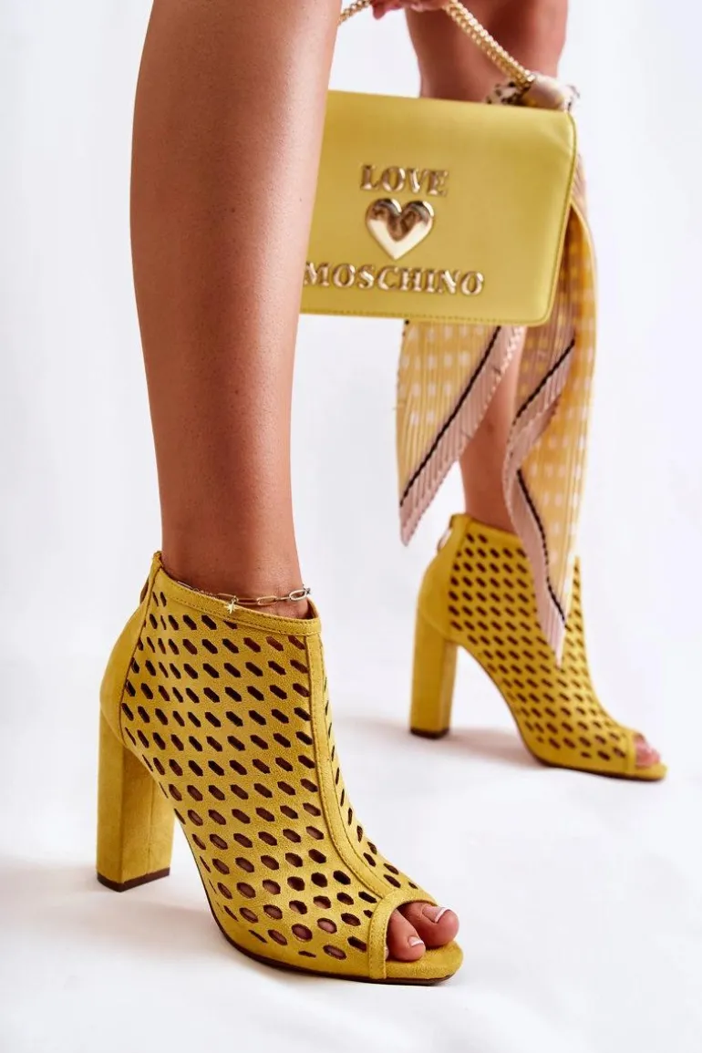 Zamszowe Ażurowe Botki Żółte Jenissa
