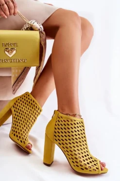 Zamszowe Ażurowe Botki Żółte Jenissa