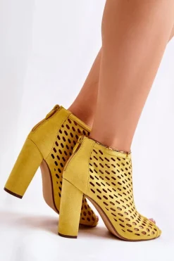 Zamszowe Ażurowe Botki Żółte Jenissa