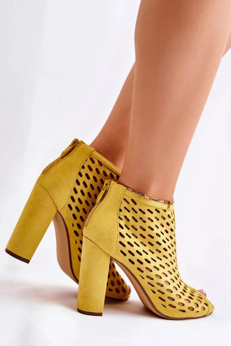 Zamszowe Ażurowe Botki Żółte Jenissa