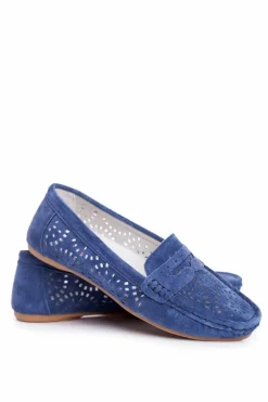 Zamszowe Ażurowe Mokasyny Damskie S.Barski Granatowe