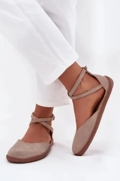 Zamszowe Baleriny Damskie Barefoot Z Paskami Zazoo 191 Szare