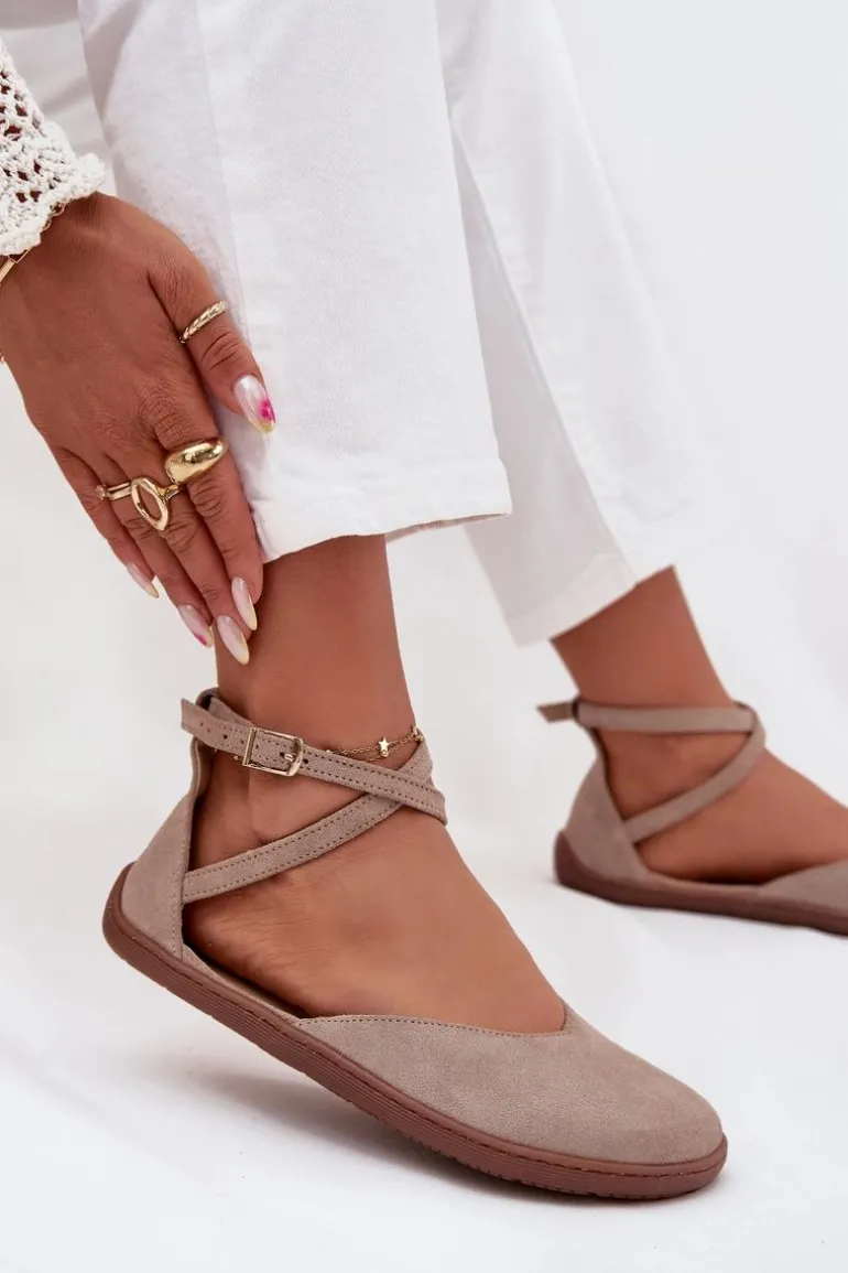 Zamszowe Baleriny Damskie Barefoot Z Paskami Zazoo 191 Szare