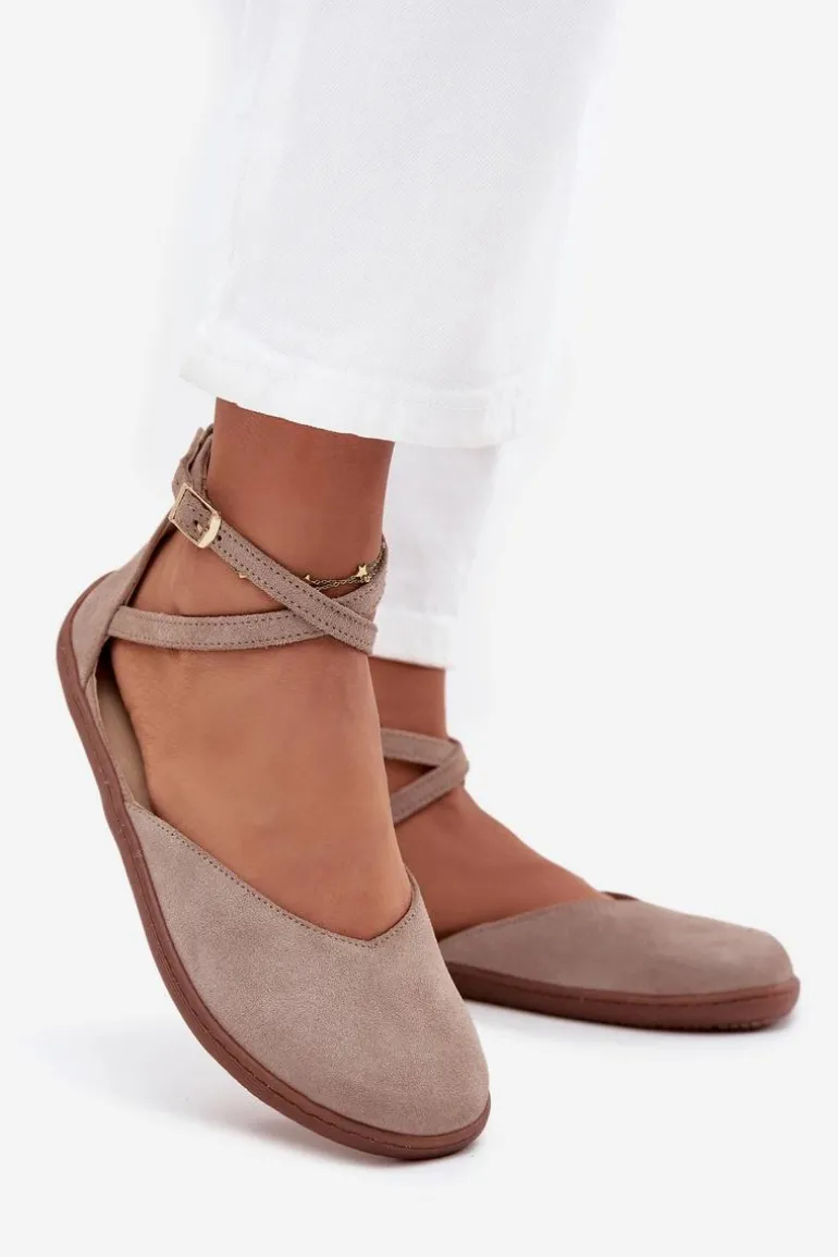 Zamszowe Baleriny Damskie Barefoot Z Paskami Zazoo 191 Szare