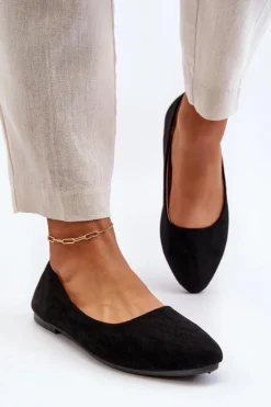 Zamszowe Baleriny Damskie Czarne Kommia