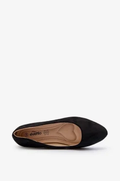 Zamszowe Baleriny Damskie Czarne Kommia