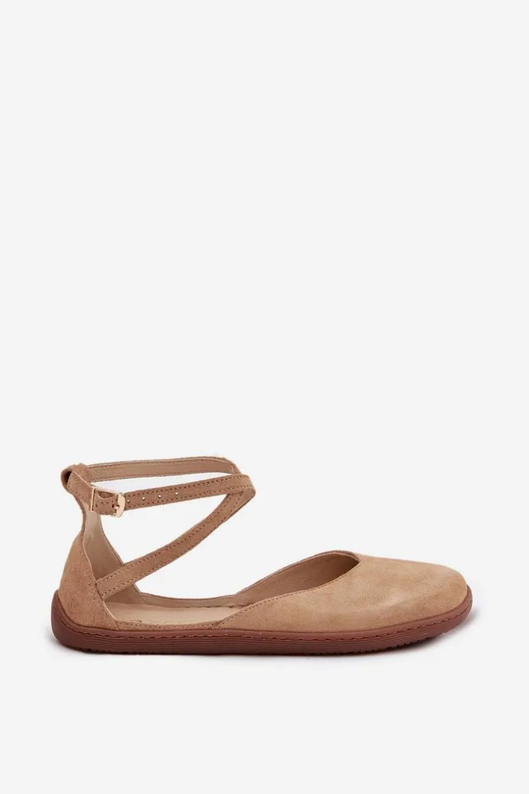 Zamszowe Baleriny Damskie Barefoot Z Paskami Zazoo 191 Beżowe