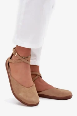 Zamszowe Baleriny Damskie Barefoot Z Paskami Zazoo 191 Beżowe
