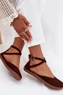 Zamszowe Baleriny Damskie Barefoot Z Paskami Zazoo 191 Czekoladowe