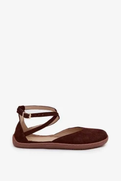 Zamszowe Baleriny Damskie Barefoot Z Paskami Zazoo 191 Czekoladowe