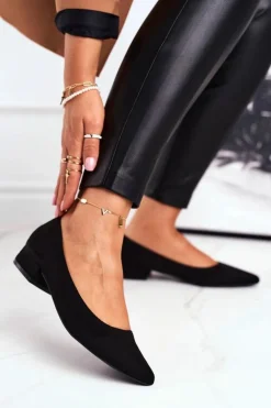 Zamszowe Baleriny Na Obcasie Czarne Elivia