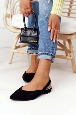 Zamszowe Baleriny Na Obcasie S.Barski Czarne