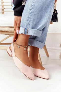 Zamszowe Baleriny Na Obcasie S.Barski Różowe