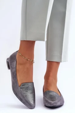 Zamszowe Baleriny Na Płaskim Obcasie Szare Loxes