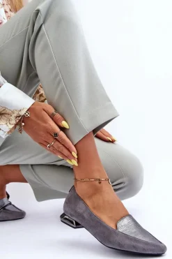 Zamszowe Baleriny Na Płaskim Obcasie Szare Loxes