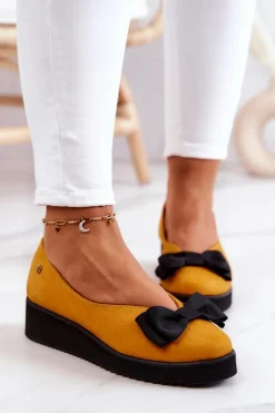 Zamszowe Baleriny Na Platformie Maciejka 05062-07 Żółte