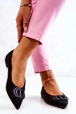 Zamszowe Baleriny W Szpic Czarne Neriso