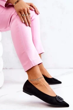 Zamszowe Baleriny W Szpic Czarne Neriso