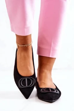 Zamszowe Baleriny W Szpic Czarne Neriso