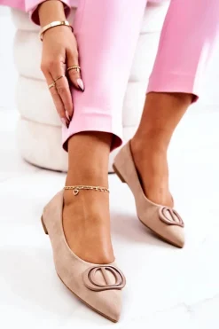 Zamszowe Baleriny W Szpic Beżowe Neriso