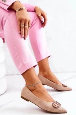 Zamszowe Baleriny W Szpic Beżowe Neriso