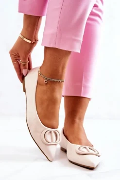 Zamszowe Baleriny W Szpic Jasnobeżowe Neriso