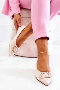 Zamszowe Baleriny W Szpic Jasnobeżowe Neriso