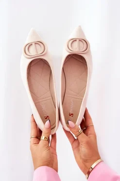 Zamszowe Baleriny W Szpic Jasnobeżowe Neriso