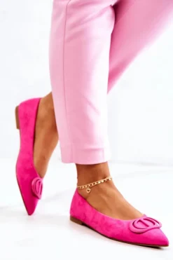 Zamszowe Baleriny W Szpic Różowe Neriso