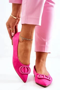 Zamszowe Baleriny W Szpic Różowe Neriso