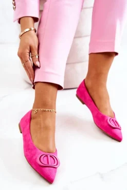 Zamszowe Baleriny W Szpic Różowe Neriso